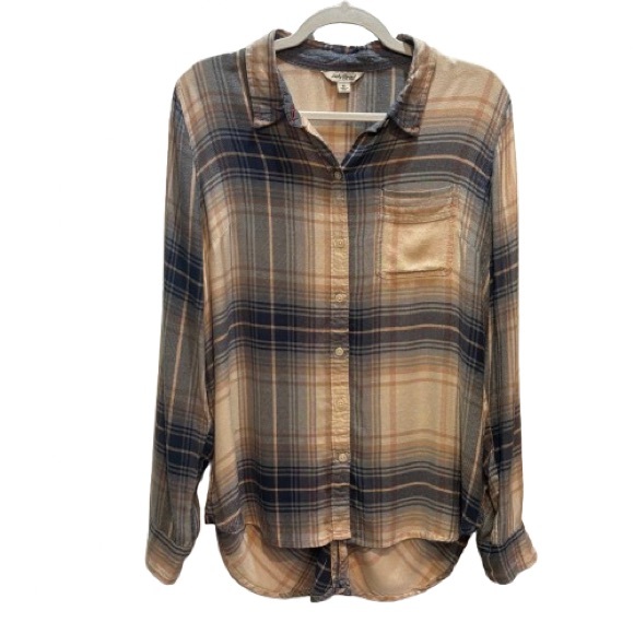 Lucky Brand Pink Blue Plaid Button-Down Shirt Size M EUC - Picture 2 of 8